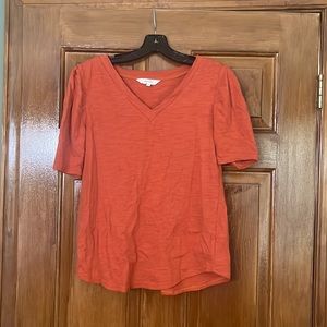 Orange V-Neck Blouse